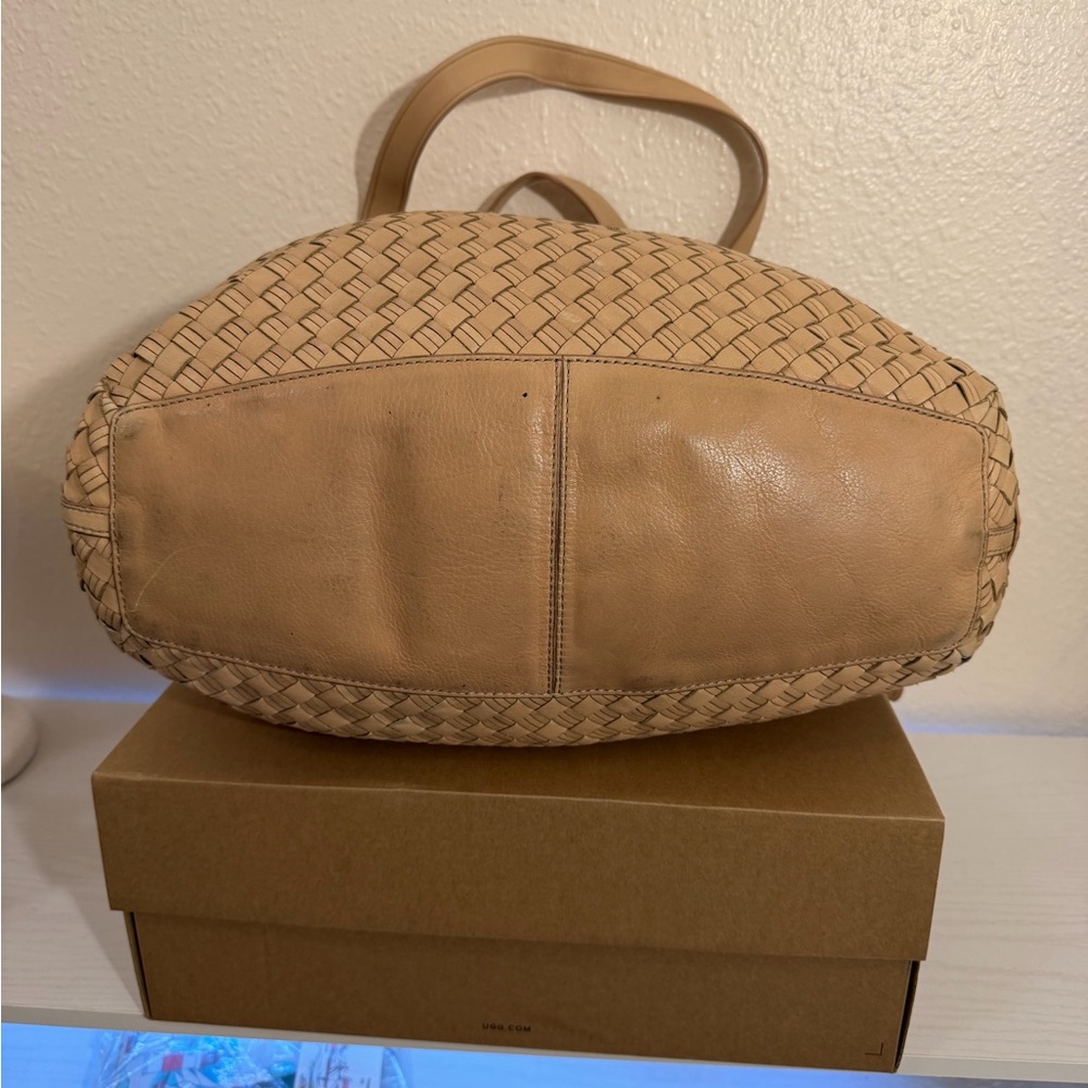 Cole Haan Tan Leather Shoulder Bag -Taylor Drawstring Woodbury Heritage Weave - Picture 8 of 16